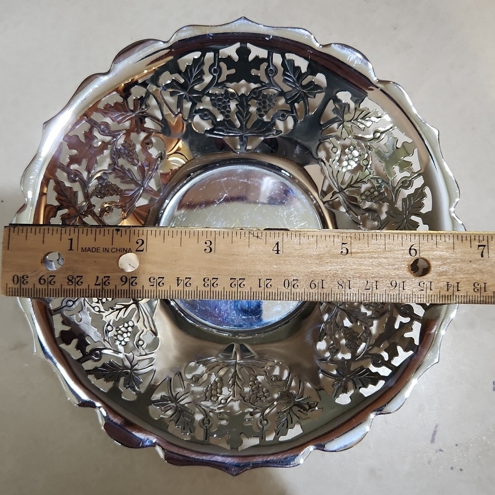 KROME KRAF Art Deco Silver Decorative Bowl. With Scalloped Edging Ornate Design - Picture 8 of 9